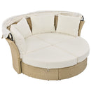 Outdoor Patio Daybed Wicker Rattan Double Daybed Round Sofa Furniture Set With Retractable Canopy, 4 Pillows For Lawn Garden by HouseOfZazla