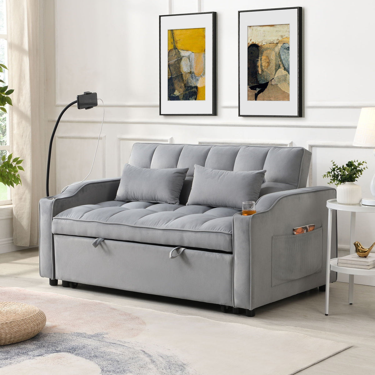 Modern Loveseat With Pullout Bed, Adjustable Reclining Backrest, photo 7 of 8