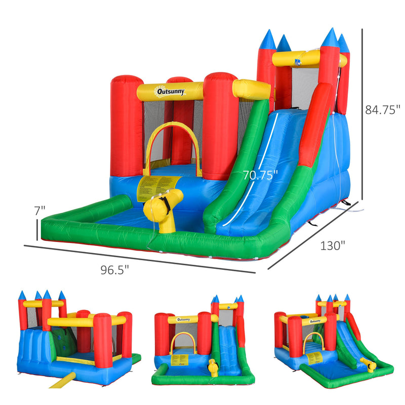 6-in-1 Kids Bounce House Inflatable Water Slide with Pool, Water Cannon, Climbing Wall, Inflator Included, Jumping Castle Kids Backyard Activity Outdoor Water Play Toy
