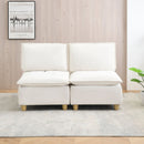 58-inch double-seat sofa in straight-row style, made of beige flannel, with a fashionable and minimalist design, which is suitable for the living room and balcony.