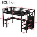 Full Size Loft Bed with L-Shaped Desk and USB