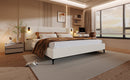 Chic Boucle Upholstered Bed with Integrated Lights and Shelves