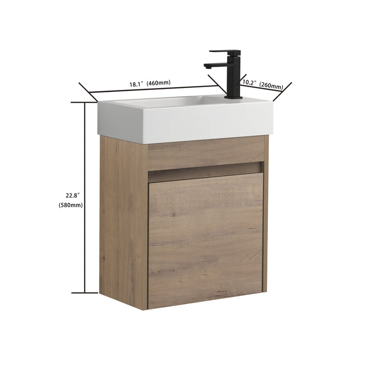 18" Floating Wall-Mounted Bathroom Vanity with White Resin Sink & Soft-Close Cabinet Door