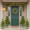 6-Piece Christmas Tree Set – 4 Trees with Sturdy Bases, 1 Pre-Lit Wreath, 1 Garland, Warm