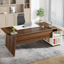 L-Shaped Executive Desk With Storage Cabinet And Shelves For Home Office - White / Walnut by HouseOfZazla