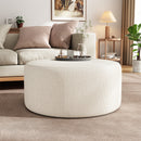 Upholstered Round Ottoman,Beige,Corduroy
