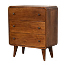 Solid Wood Mini Curved Chestnut Chest, 3-Drawer, Nordic Legs