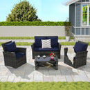 4 Pieces Outdoor Patio Furniture Set with Rattan Chairs and Tempered Glass Table by HouseOfZazla