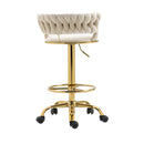 360 Adjustable Barstools Set of 2, Ergonomic Drafting Chair with Round Footrest and Backrest, Swivel Rolling Wheels for Spa, Studio, Classroom, Lab, Counter, Salon, Ivory