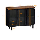 40.94" Glass Doors Modern Three-door Cabinet with Featuring Two-tier Storage, Unique Fir Cabinet Top, for Entryway, Living Room, Home Office, Dining Room