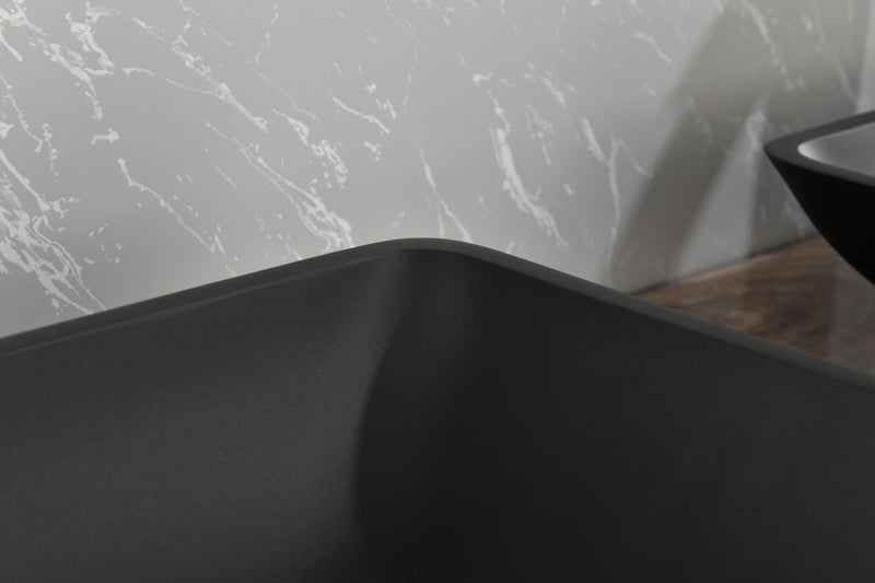 14.38" L -22.25" W -4-3/8 in. H Matte Shell Glass Rectangular Vessel Bathroom Sink in Black with Faucet and Pop-Up Drain in Matte Black