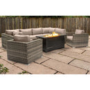 9 Piece Outdoor Sectional Set With Fire Pit Table And Cushions - Beige by HouseOfZazla