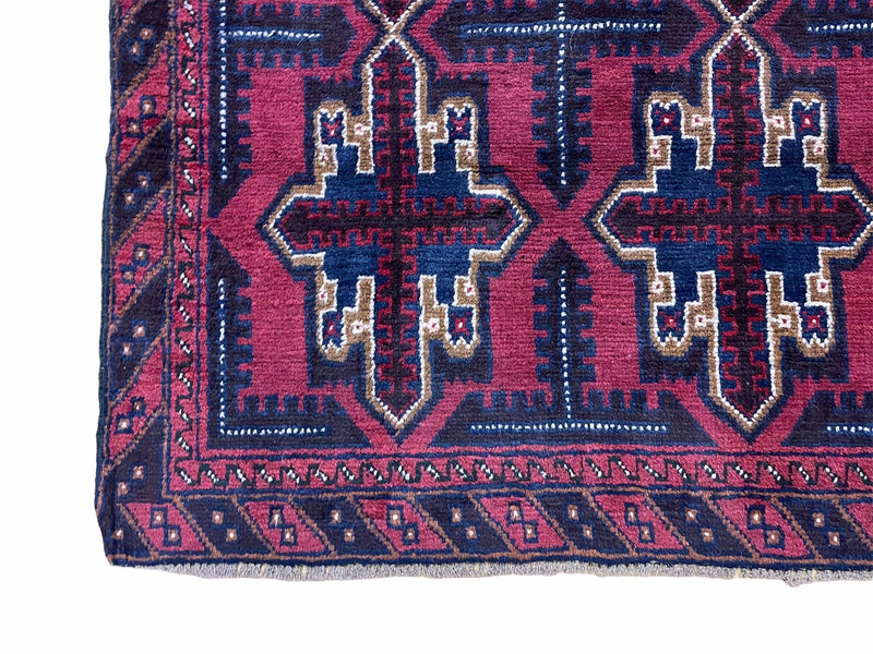 3X5 Vintage Handmade Tribal Wool Rug Balouchi Rug Afghan Rug Red Beige Blue Nice