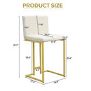 25.8" Counter Height Bar Stools Set of 2, Mid-Century Modern Gold Counter Height Bar Stools with Back
