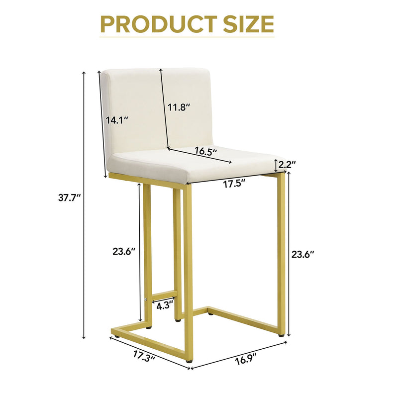 25.8" Counter Height Bar Stools Set of 2, Mid-Century Modern Gold Counter Height Bar Stools with Back