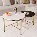 Modern Round Nesting Coffee Table Set 2-Piece Black & White Sintered Stone Top Gold Base in 23.6"&17.7"