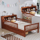 Bed With Headboard Storage Rack, 2 Under Bed Drawers, 3 Side Guardrails For Safety by Unique Piece Furniture