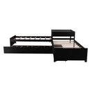 L Shaped Platform Bed With Trundle And Drawers Linked With Built In Desk by HouseOfZazla
