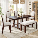 6 Piece Extendable Dining Table Set, Wood Table With Removable Leaf, 4 Upholstered Chairs And Bench - Cherry by HouseOfZazla