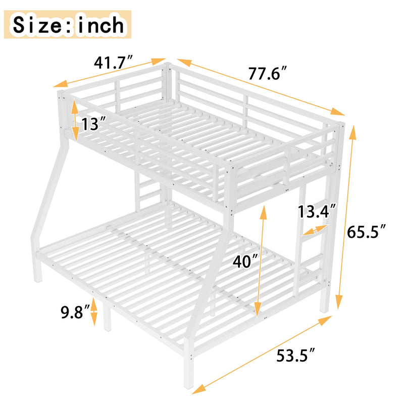 Metal Twin over Full Bunk Bed for Teens and Adults,Space-Saving/Noise Reduced/No Box Spring Needed, White