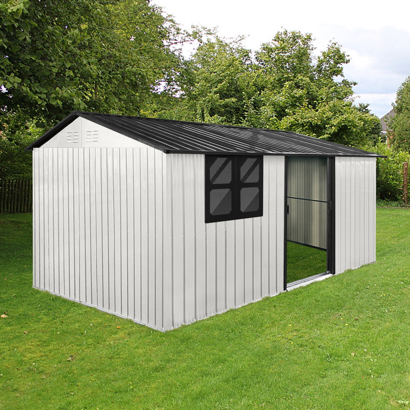Metal garden sheds 12ftx10ft outdoor storage sheds white+black with window with sliding door
