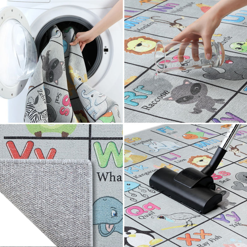 Low Pile- Non-Slip- Educational Kids Rug for Playroom | AlphabetPattern |39.5 x 59 Inches