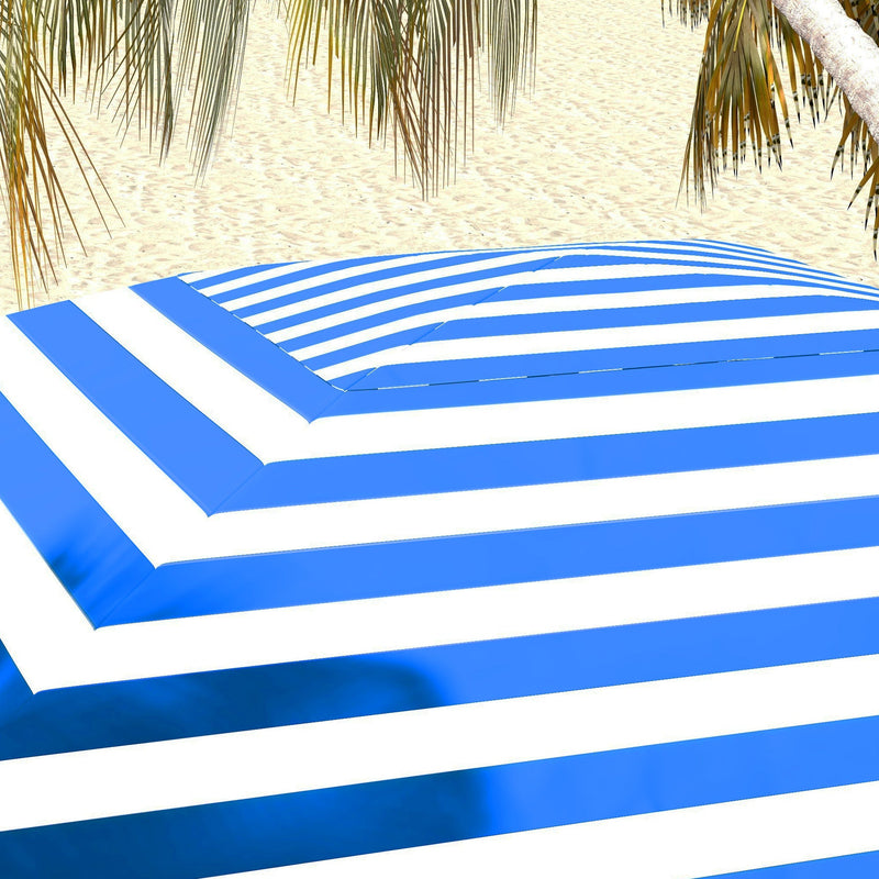 5.9' x 5.9' Portable Beach Umbrella, Ruffled Outdoor Cabana with Walls, Vents, Sandbags, Carry Bag, Blue & White Stripe