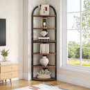 Tall 6 Tier Corner Shelf, Freestanding Bookshelf For Living Room - Rustic Brown by HouseOfZazla