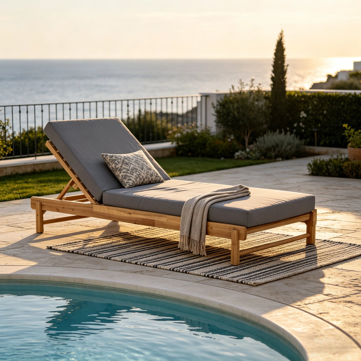 Light Teak Acacia Wood Chaise Lounge Set, photo 4 of 10