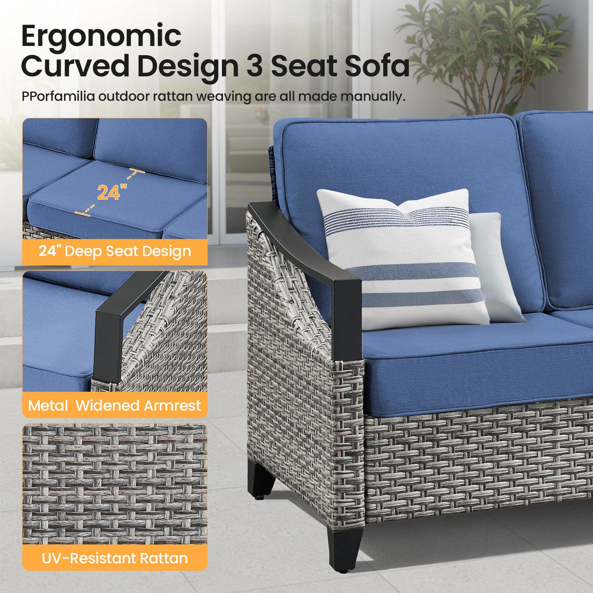 73.4" Wide Outdoor Wicker Sofa, photo 6 of 10