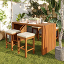 5 Piece Outdoor Bar Set with Acacia Wood Table & Cushioned Stools by HouseOfZazla