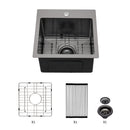 Topmount 16G Stainless Steel Kitchen Sink Deep Single Bowl - Gunmetal Black