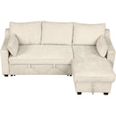 90" Pull Out Sleeper Sofa L-Shaped Couch Convertible Sofa Bed with Storage Chaise, Storage Racks and USB Ports (SG001340AA), Beige