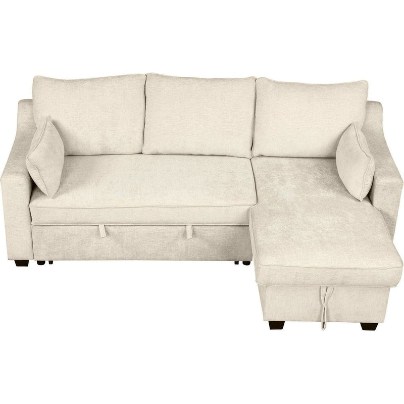 90" Pull Out Sleeper Sofa L-Shaped Couch Convertible Sofa Bed with Storage Chaise, Storage Racks and USB Ports (SG001340AA), Beige