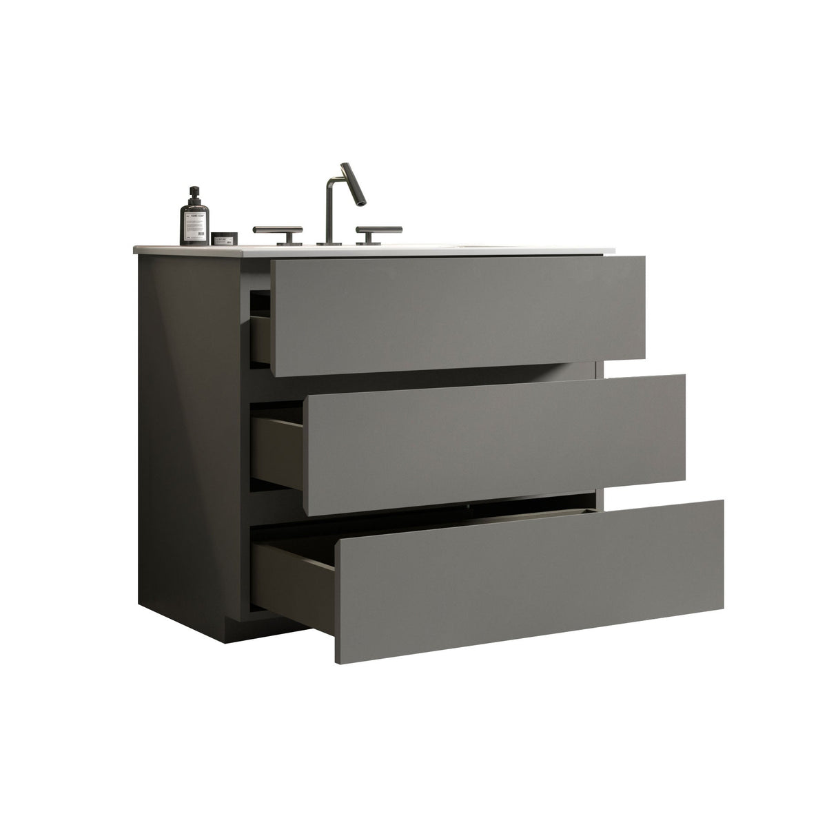 Gray Tia 36" Bathroom Vanity with Engineered Stone Basin, photo 3 of 7