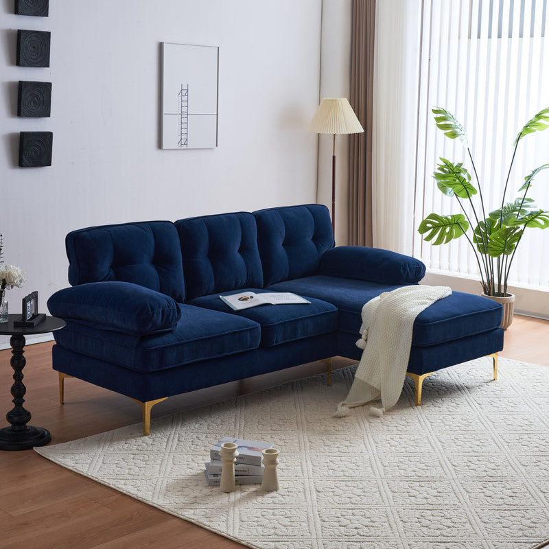 83" Modern Sectional Sofas Couches Velvet L Shaped Couches for Living Room, Bedroom, Blue