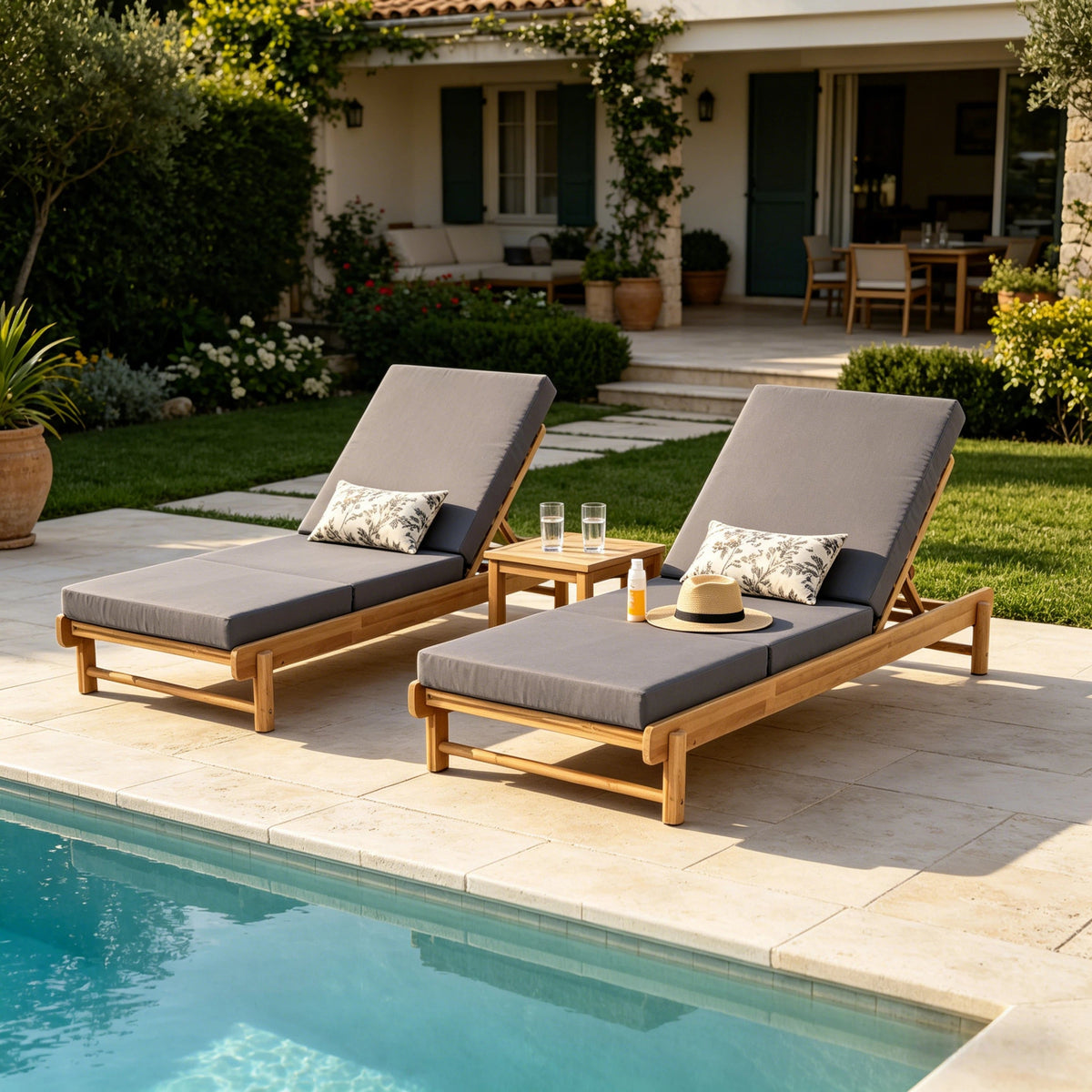 Light Teak Acacia Wood Chaise Lounge Set, photo 6 of 10