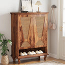 Shoe Cabinet With 5 Tier Freestanding Organizer, Ventilated Doors - Natural Wood by HouseOfZazla