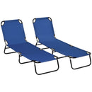 2 Piece Folding Chaise Lounge Pool Chairs, Outdoor Sun Tanning Chairs with 5-Level Reclining Back, Steel Frame for Beach, Yard, Patio, Blue