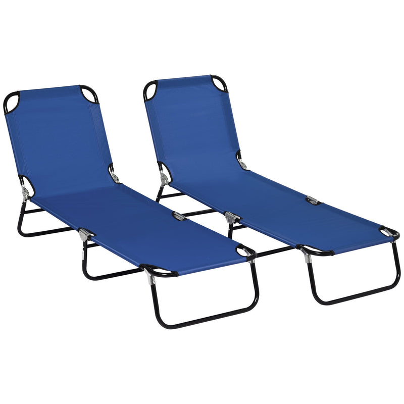 2 Piece Folding Chaise Lounge Pool Chairs, Outdoor Sun Tanning Chairs with 5-Level Reclining Back, Steel Frame for Beach, Yard, Patio, Blue
