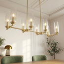 Willow - 8 Lights Island With Clear Ribbed Pendant Lamp Satin - Antique Brass / Clear / Gold by HouseOfZazla