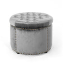 Elegant Round Ottoman Footstool With Studded Rim by HouseOfZazla