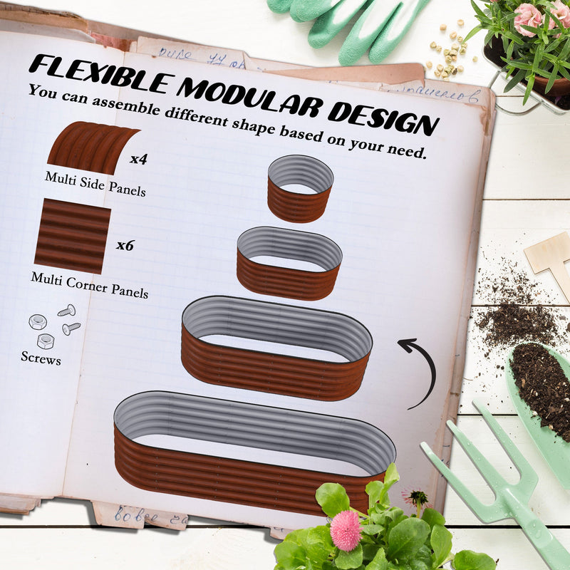 6.5' x 2' x 1.4' Galvanized Raised Garden Bed Kit, Outdoor Metal Elevated Planter Box with Safety Edging, Easy DIY Stock Tank for Growing Flowers, Herbs & Vegetables, Brown