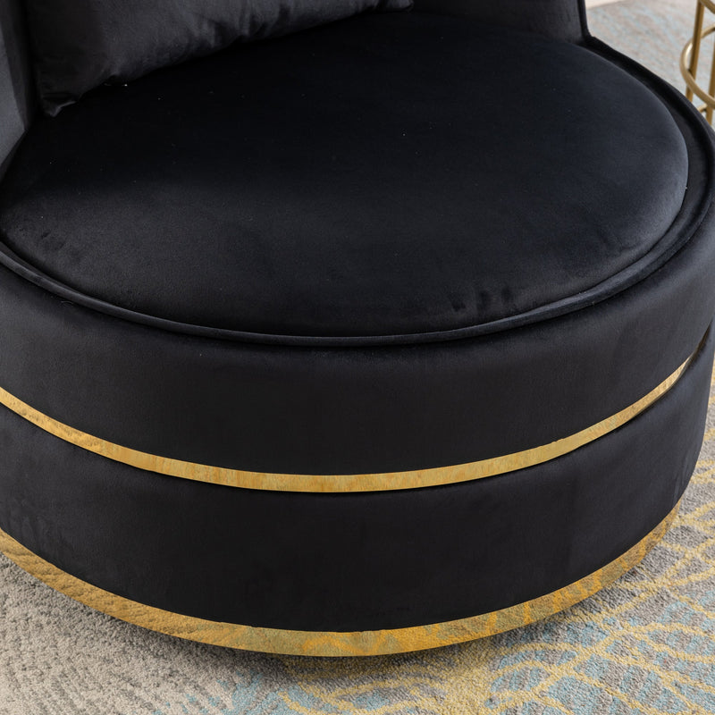 360 Degree Swivel Accent Chair Velvet Modern Upholstered Barrel Chair Over-Sized Soft Chair with Seat Cushion for Living Room, Bedroom, Office, Apartment, Black