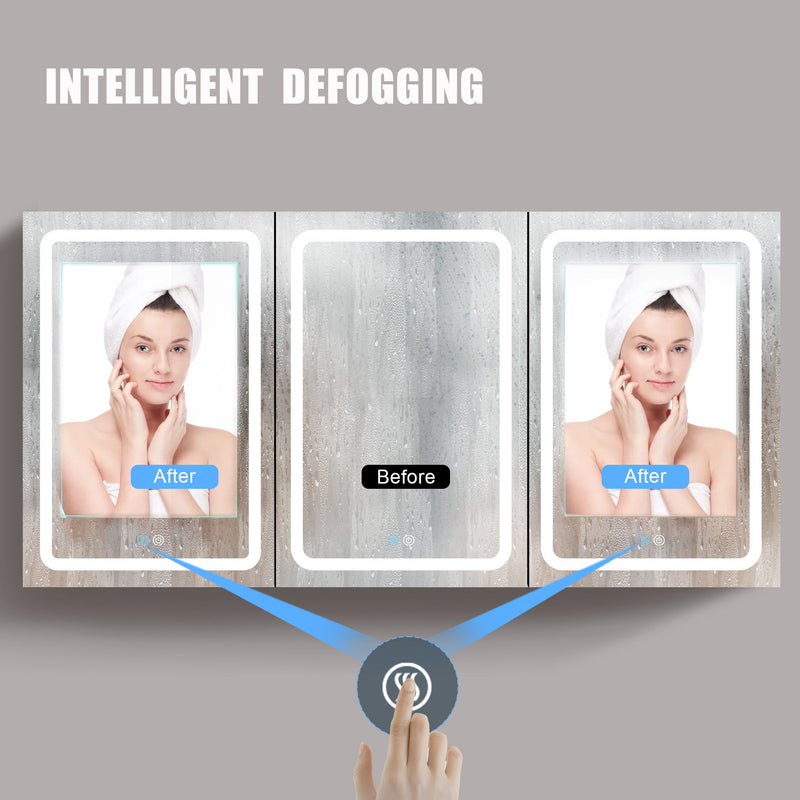 60x30 Inch LED Bathroom Medicine Cabinet Surface Mount Double Door Lighted Medicine Cabinet, Medicine Cabinets for Bathroom with Mirror Defogging, Dimmer Black