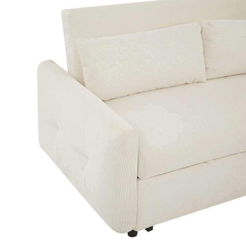 57.48" Pull-out Sofa Bed Convertible Couch 2 Seat Loveseat Sofa Modern Sleeper Sofa with Two Throw Pillows and USB Ports for Living Room, Beige