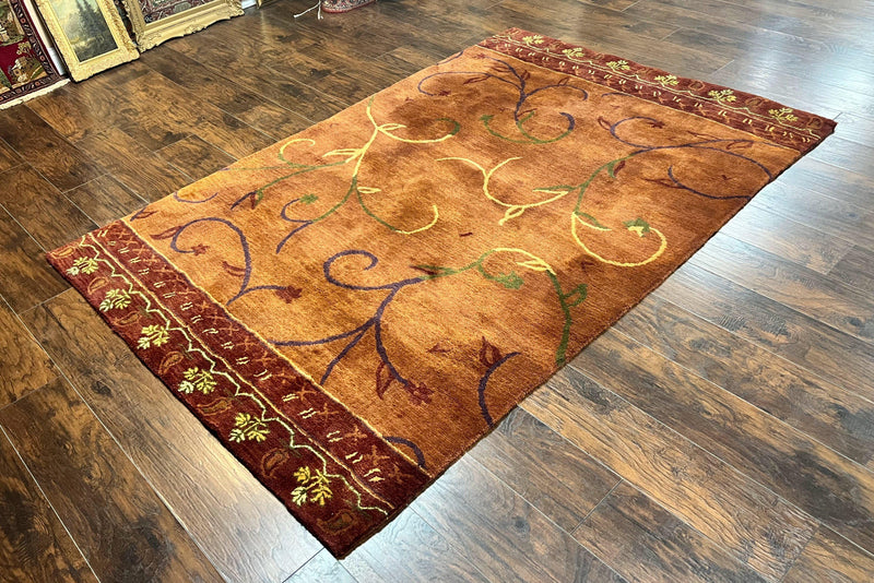 Pottery Barn Rug 5x8, Vintage Hand Tufted Carpet, Wool and Silk, Rust & Maroon