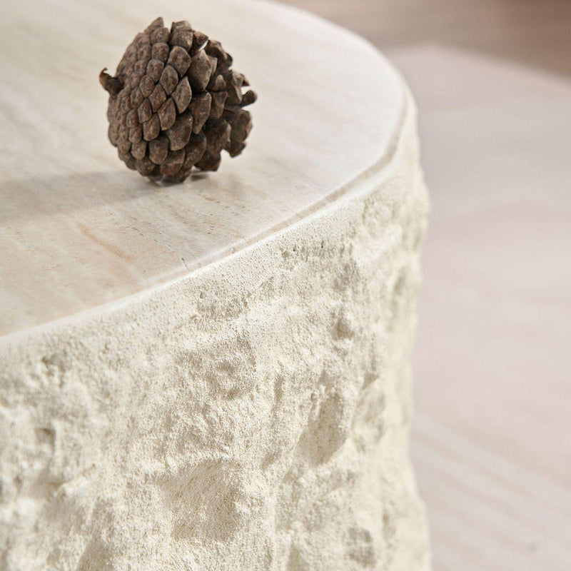 35.43''Fiberglass Round Center Coffee Table for Living Room Vintage Table,Imitation Stone Table front of the Sofa,Modern Design Coffee Table for Office,Apartment,No Need Assembly