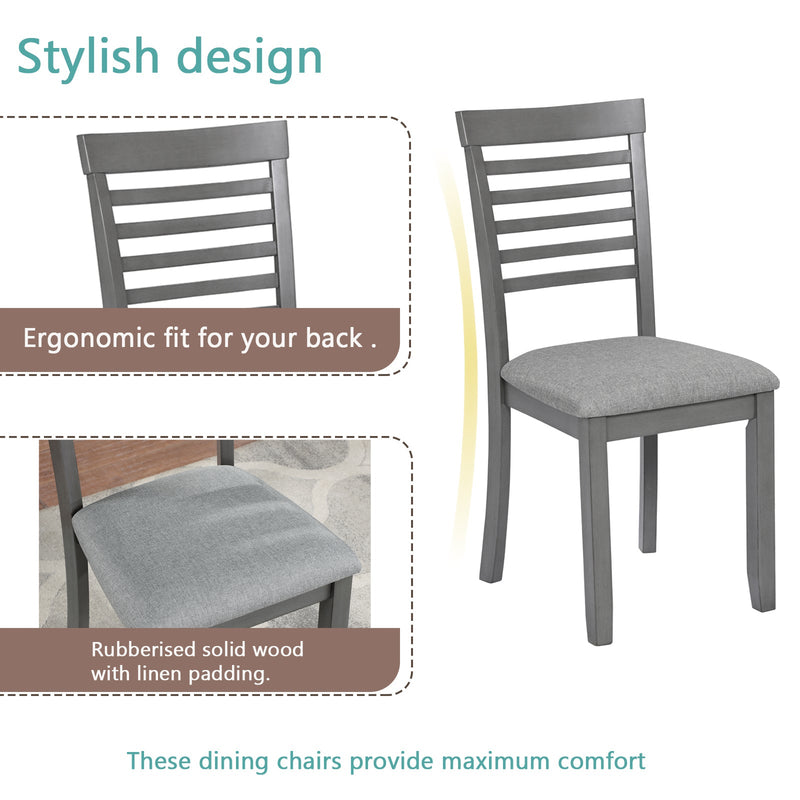 5 Piece Modern Dining Set, Rectangular Wooden Dining Table with 4 Upholstered Chairs for Kitchen, Dining Room, Gray