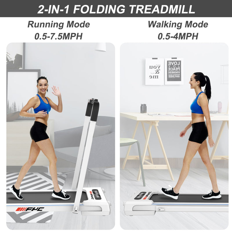 2 in 1 Under Desk Treadmill - 2.5 HP Folding Treadmill for Home, Installation-Free Foldable Treadmill Compact Electric Running Machine, Remote Control & LED Display Walking Running Jogging